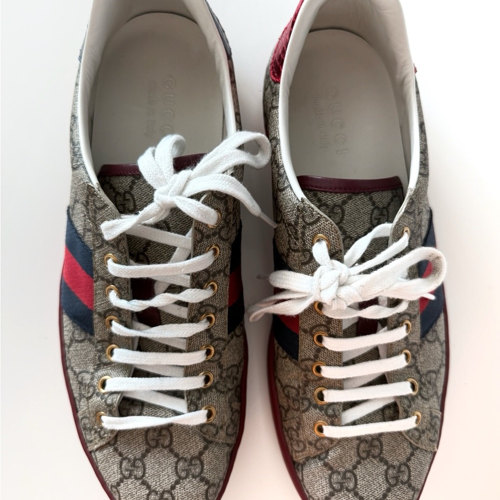 Gucci Monogram Sneakers with Red and Blue Accents (Men’s)